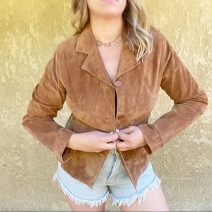 Brandon Thomas tan brown suede leather boho western collared blazer jacket Sz M